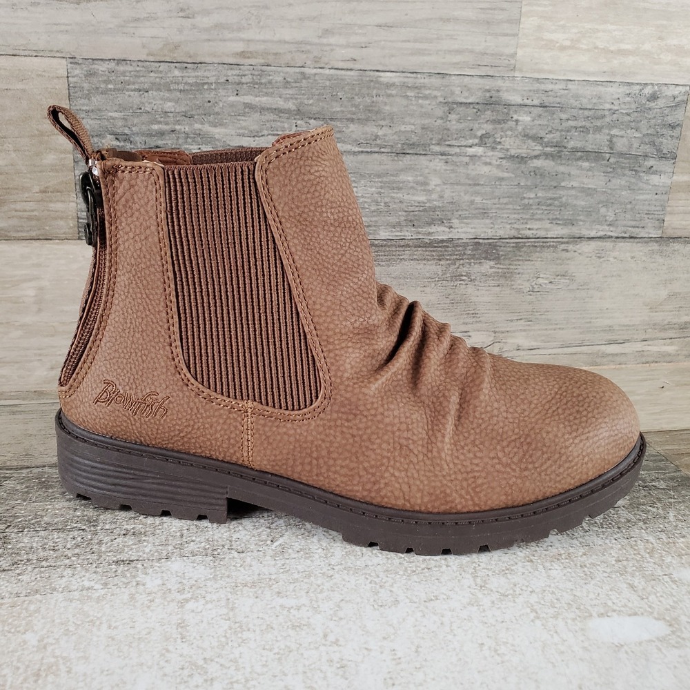 Blowfish Malibu Redsen Kids Chelsea Boots Sz 3 Tan Round Toe Double Back Zippers